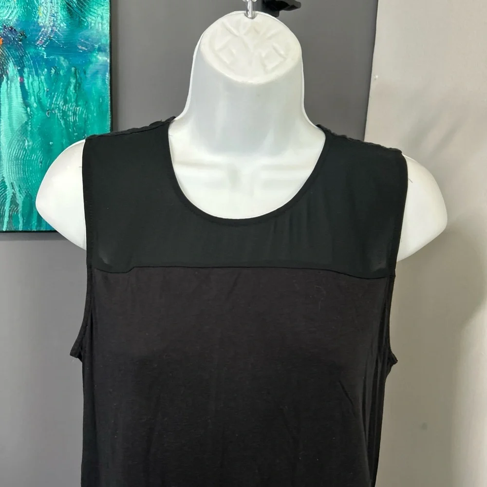 J CREW Top Womens Small‎ Black Sleeveless Tank Fringe Hem Zip Back Cotton
